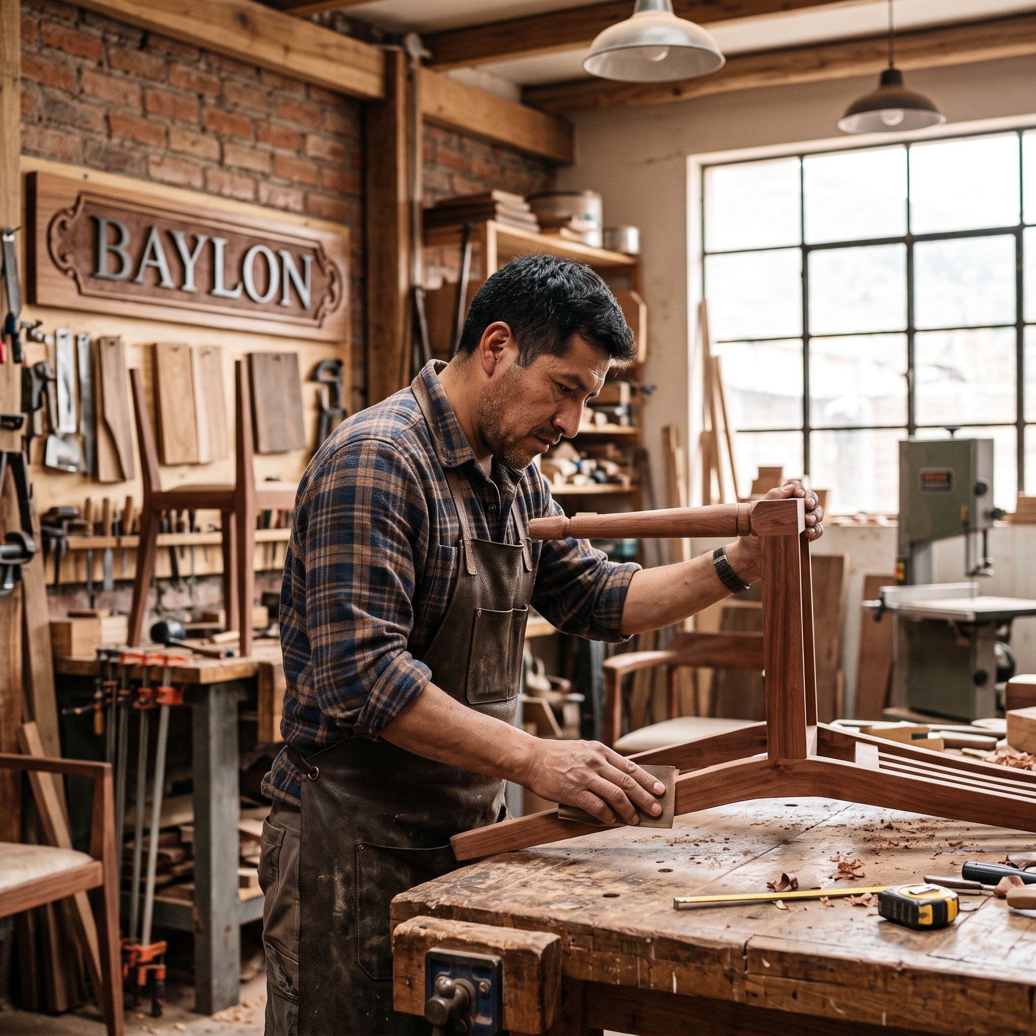 Artesano de Bayloncito trabajando un mueble en el taller